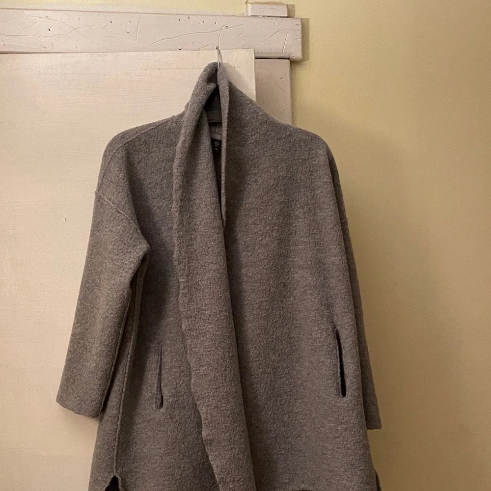 Eileen Fisher 💯 Wool Beautiful Wrap Sweater Jacket Pockets Used Condition - Picture 2 of 14
